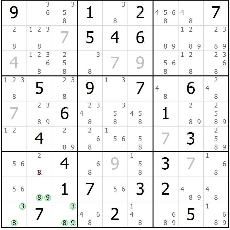 Position des candidats pour la solution de la Gr 73 page 76 du magazine de sudoku Suprême n° 034