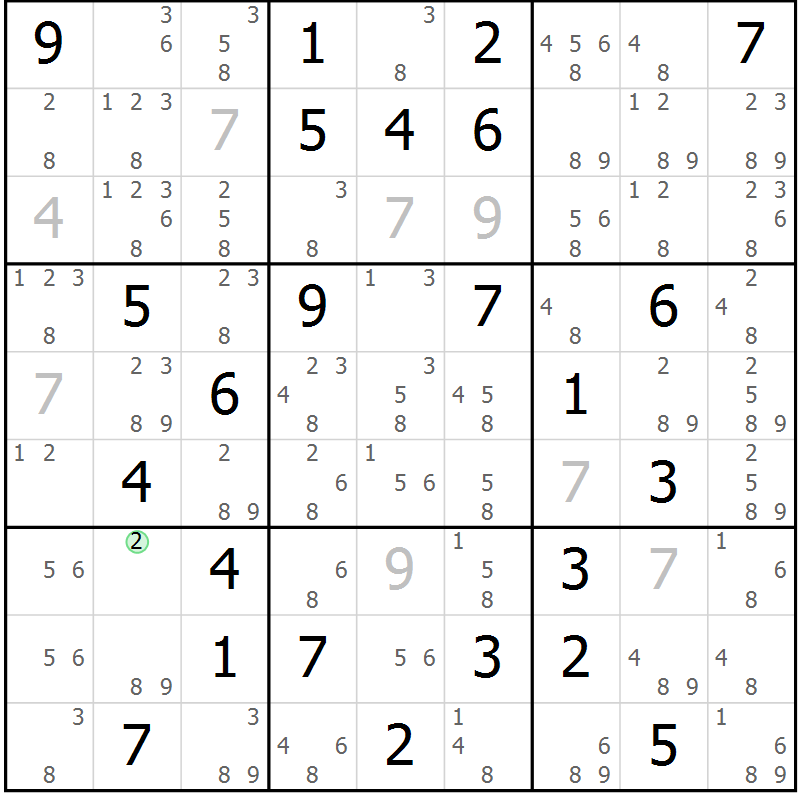Position des candidats pour la solution de la Gr 73 page 76 du magazine de sudoku Suprême n° 034