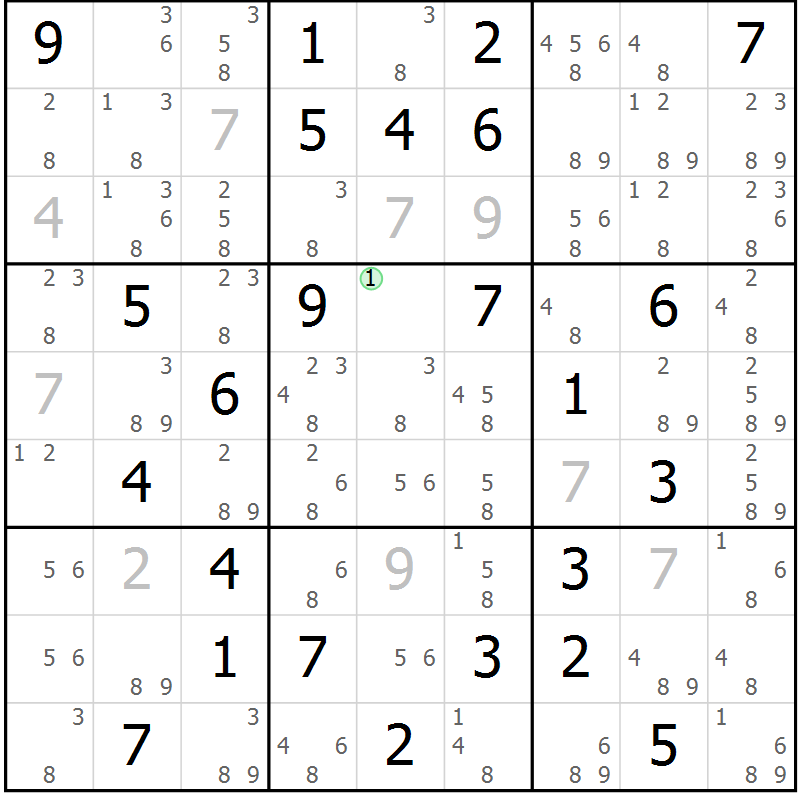 Position des candidats pour la solution de la Gr 73 page 76 du magazine de sudoku Suprême n° 034