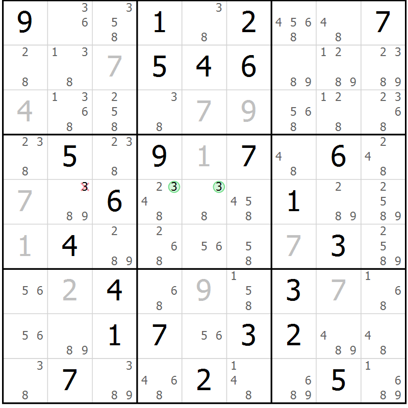 Position des candidats pour la solution de la Gr 73 page 76 du magazine de sudoku Suprême n° 034