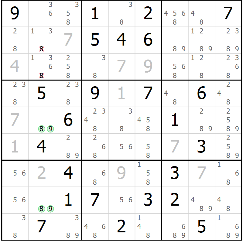Position des candidats pour la solution de la Gr 73 page 76 du magazine de sudoku Suprême n° 034