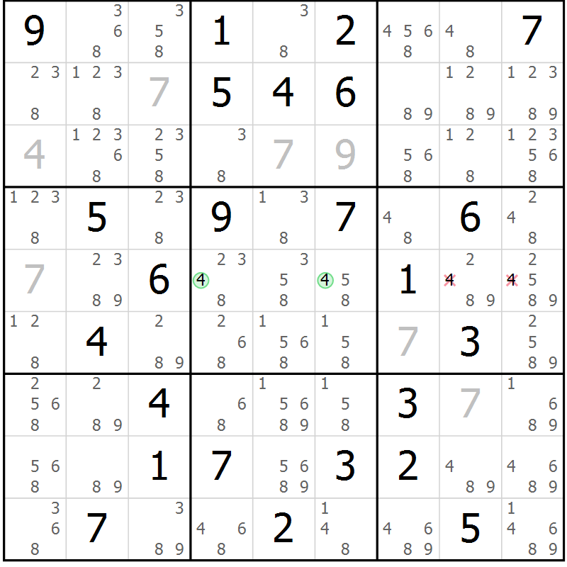 Position des candidats pour la solution de la Gr 73 page 76 du magazine de sudoku Suprême n° 034