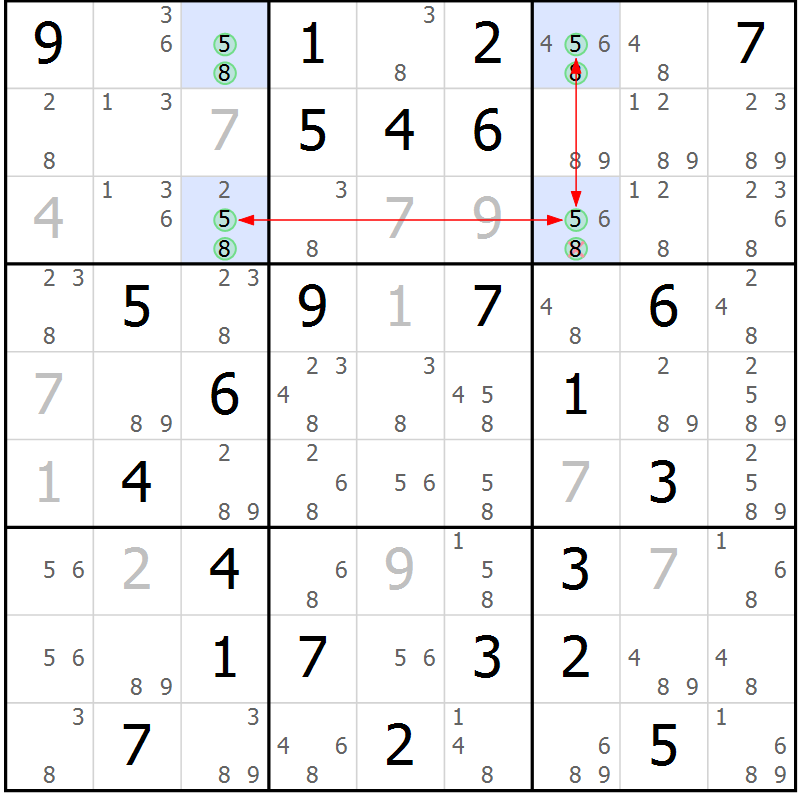 Position des candidats pour la solution de la Gr 73 page 76 du magazine de sudoku Suprême n° 034