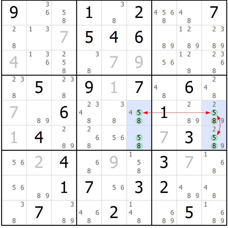 Position des candidats pour la solution de la Gr 73 page 76 du magazine de sudoku Suprême n° 034