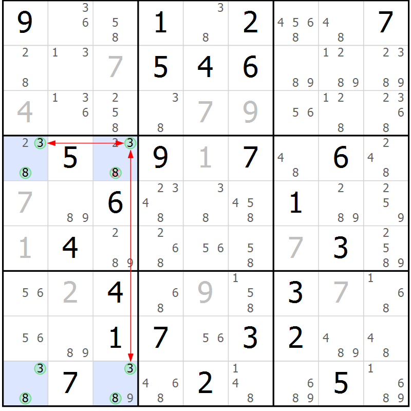Position des candidats pour la solution de la Gr 73 page 76 du magazine de sudoku Suprême n° 034