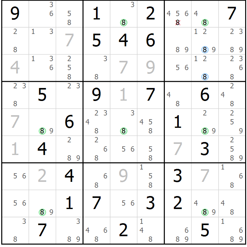 Position des candidats pour la solution de la Gr 73 page 76 du magazine de sudoku Suprême n° 034