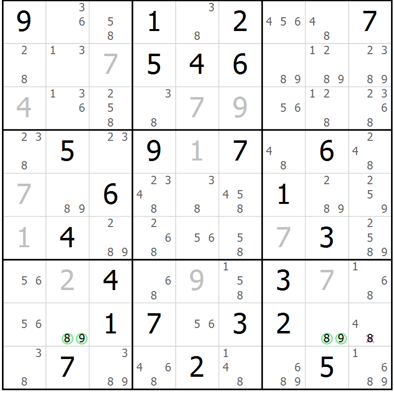 Position des candidats pour la solution de la Gr 73 page 76 du magazine de sudoku Suprême n° 034