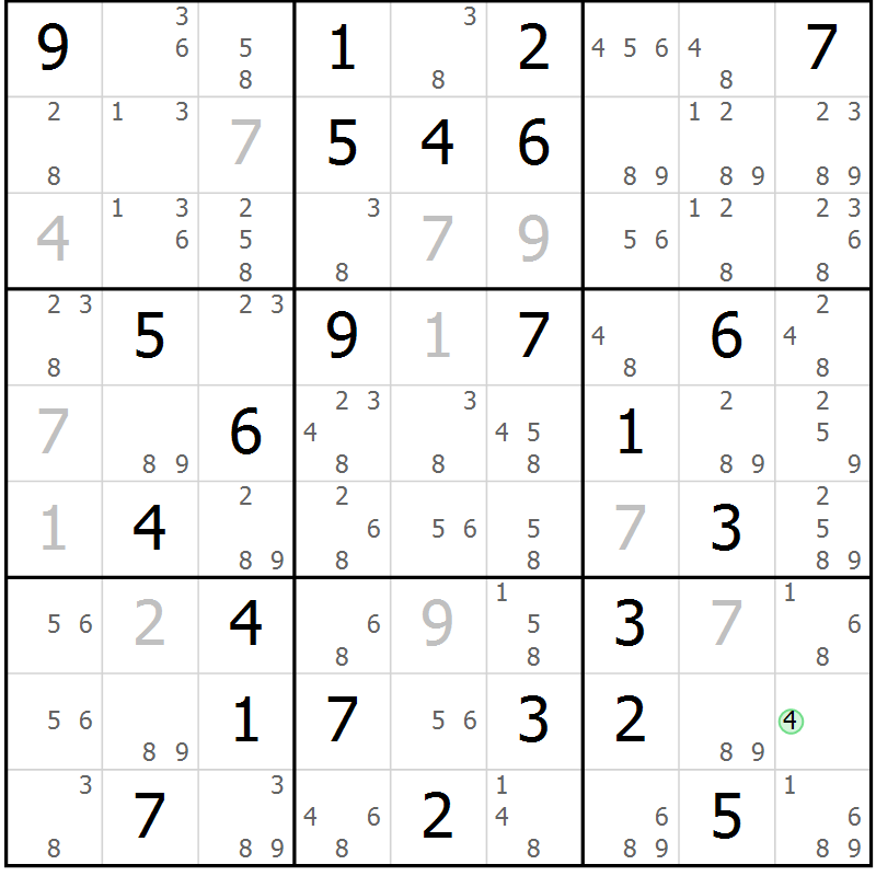 Position des candidats pour la solution de la Gr 73 page 76 du magazine de sudoku Suprême n° 034