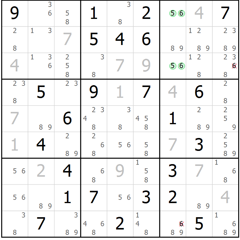 Position des candidats pour la solution de la Gr 73 page 76 du magazine de sudoku Suprême n° 034