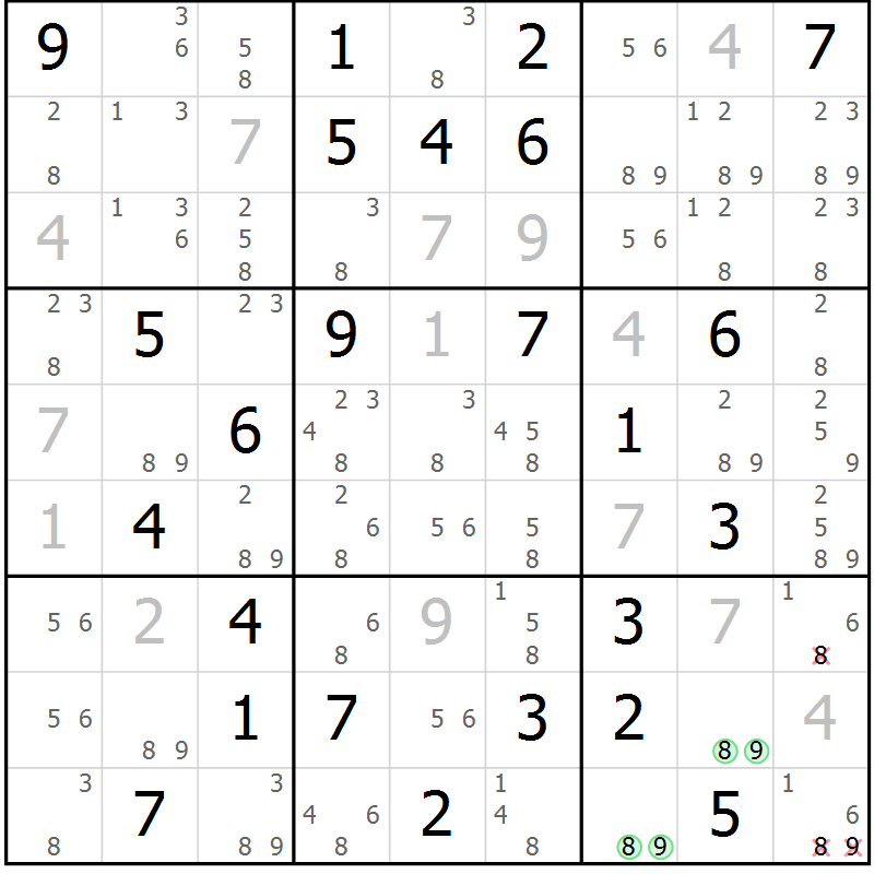 Position des candidats pour la solution de la Gr 73 page 76 du magazine de sudoku Suprême n° 034