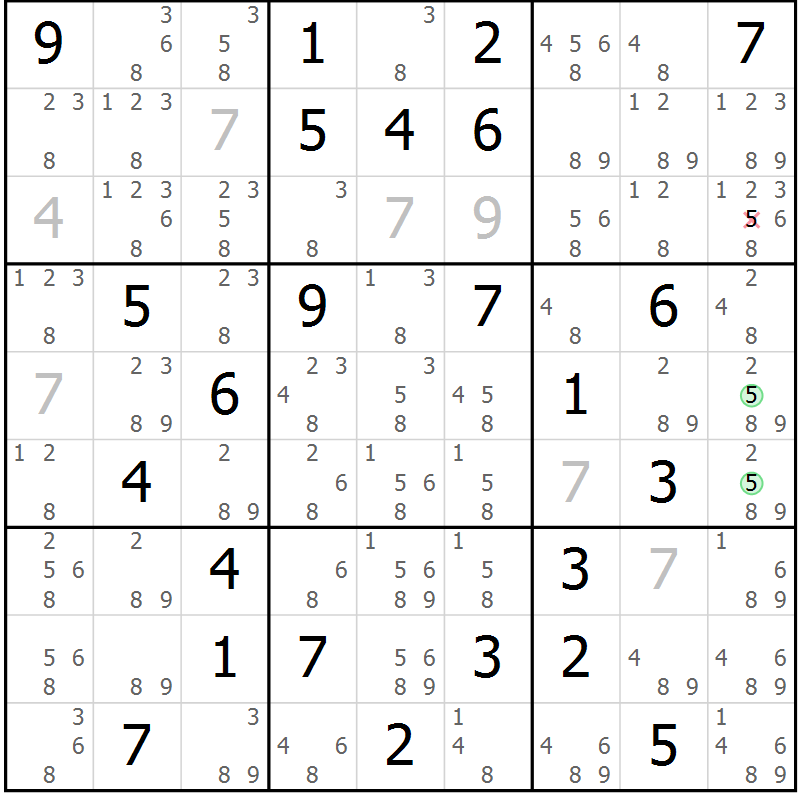 Position des candidats pour la solution de la Gr 73 page 76 du magazine de sudoku Suprême n° 034