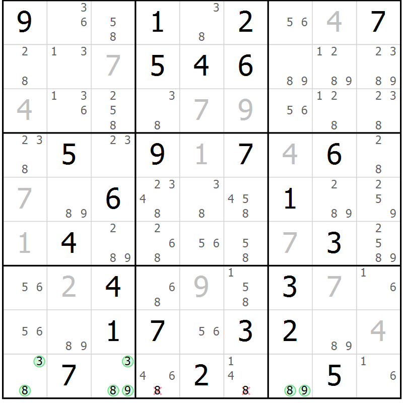 Position des candidats pour la solution de la Gr 73 page 76 du magazine de sudoku Suprême n° 034