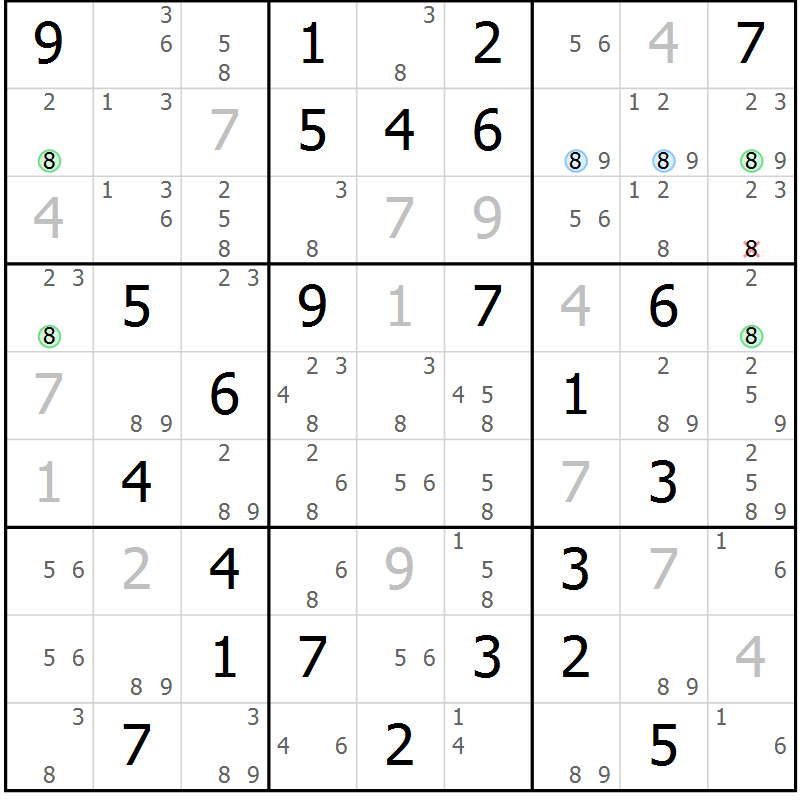 Position des candidats pour la solution de la Gr 73 page 76 du magazine de sudoku Suprême n° 034