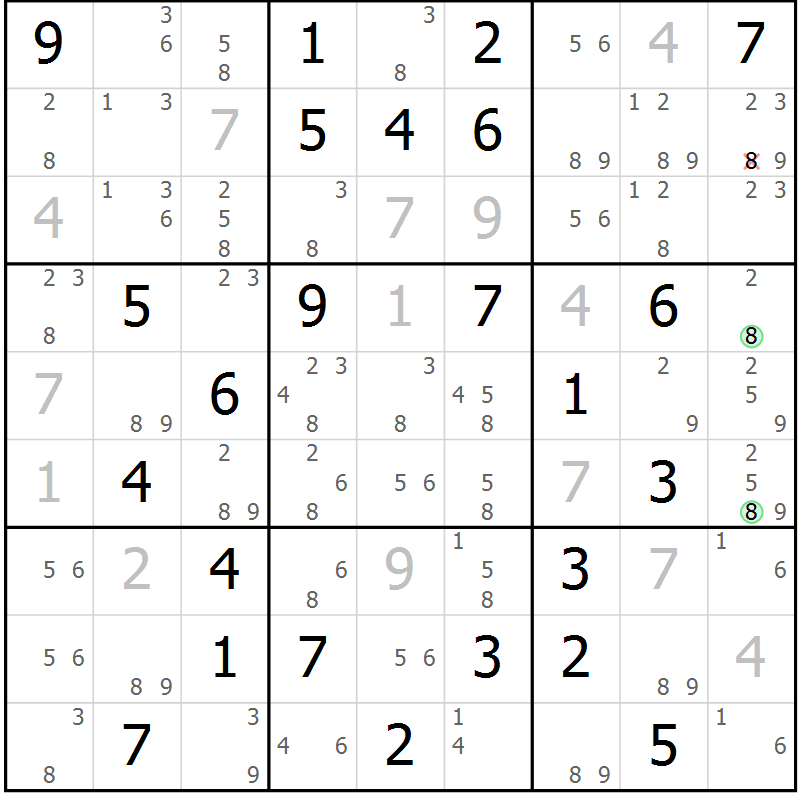 Position des candidats pour la solution de la Gr 73 page 76 du magazine de sudoku Suprême n° 034