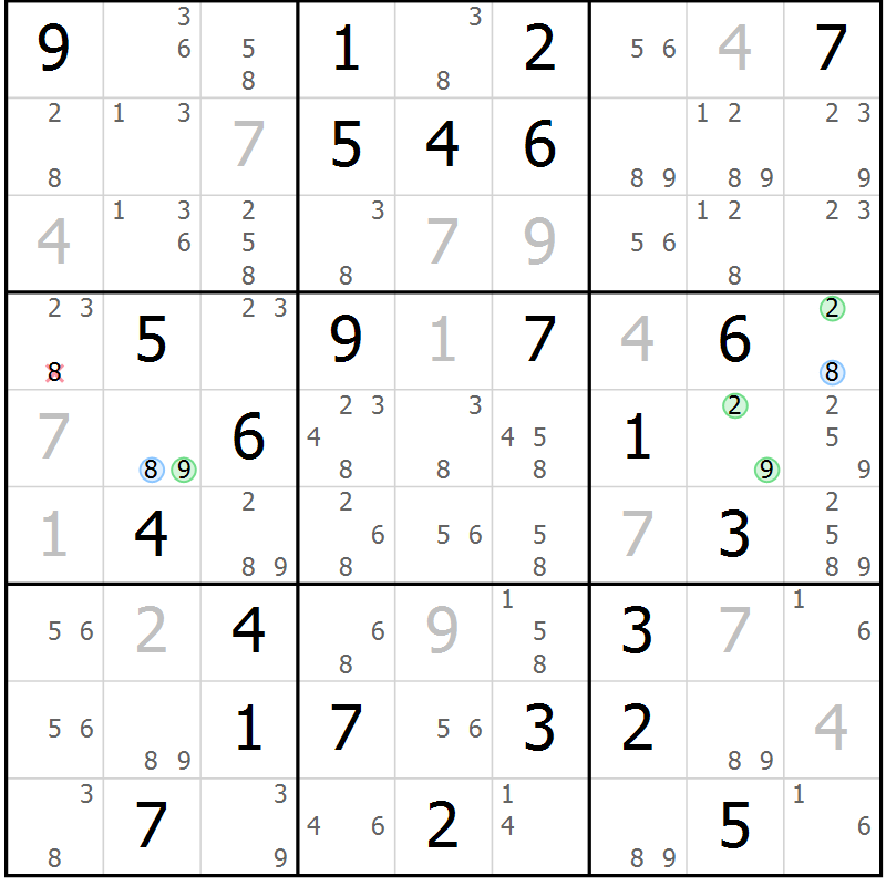Position des candidats pour la solution de la Gr 73 page 76 du magazine de sudoku Suprême n° 034