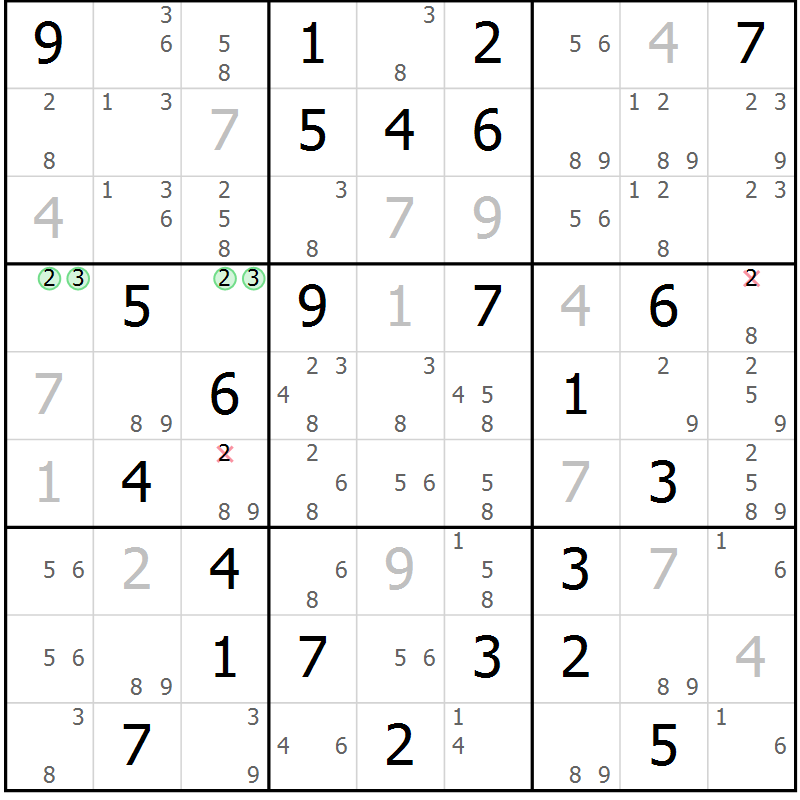 Position des candidats pour la solution de la Gr 73 page 76 du magazine de sudoku Suprême n° 034