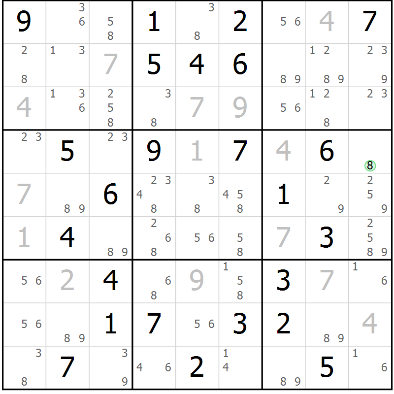 Position des candidats pour la solution de la Gr 73 page 76 du magazine de sudoku Suprême n° 034