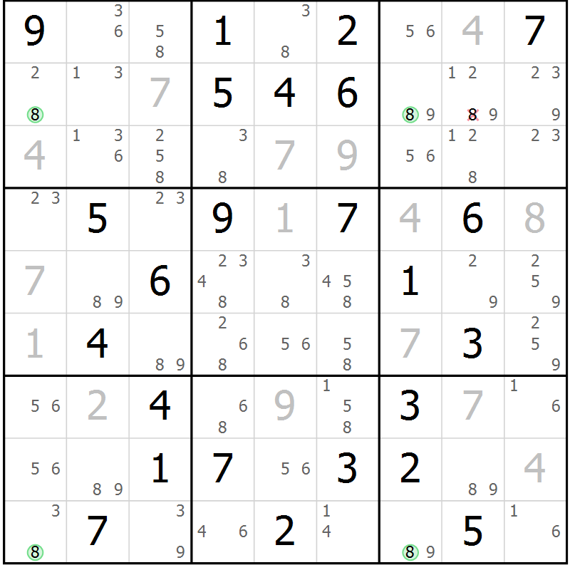 Position des candidats pour la solution de la Gr 73 page 76 du magazine de sudoku Suprême n° 034