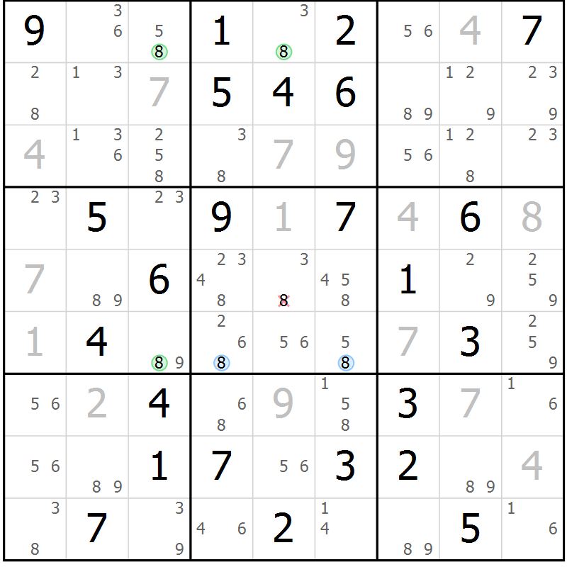 Position des candidats pour la solution de la Gr 73 page 76 du magazine de sudoku Suprême n° 034