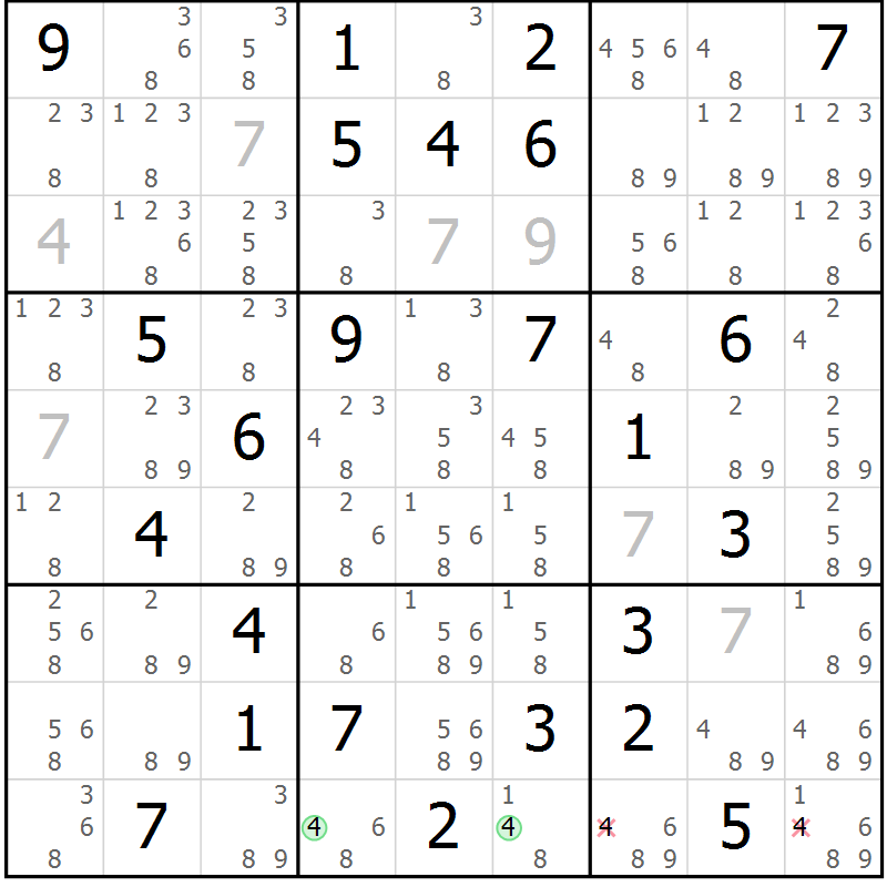 Position des candidats pour la solution de la Gr 73 page 76 du magazine de sudoku Suprême n° 034