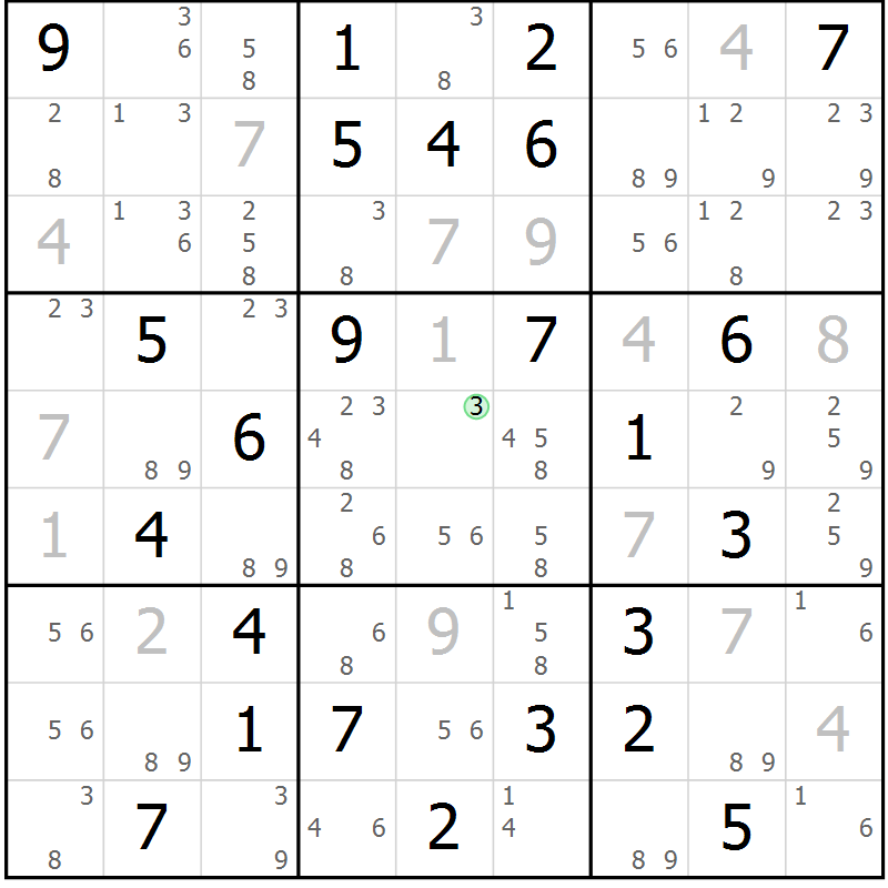 Position des candidats pour la solution de la Gr 73 page 76 du magazine de sudoku Suprême n° 034