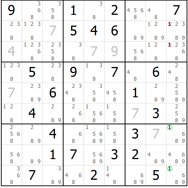 Position des candidats pour la solution de la Gr 73 page 76 du magazine de sudoku Suprême n° 034