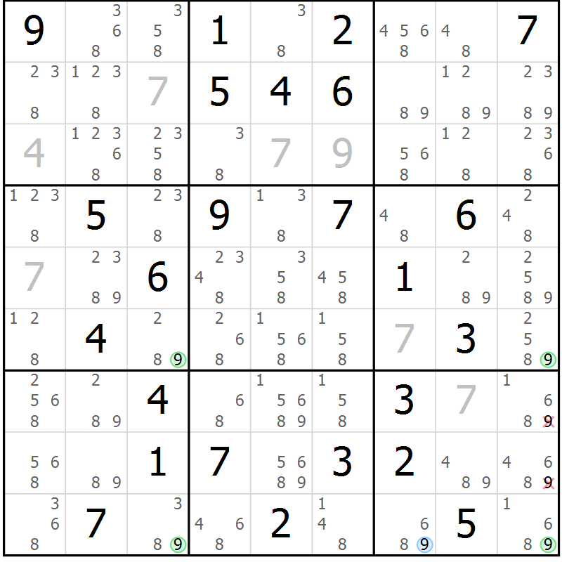 Position des candidats pour la solution de la Gr 73 page 76 du magazine de sudoku Suprême n° 034