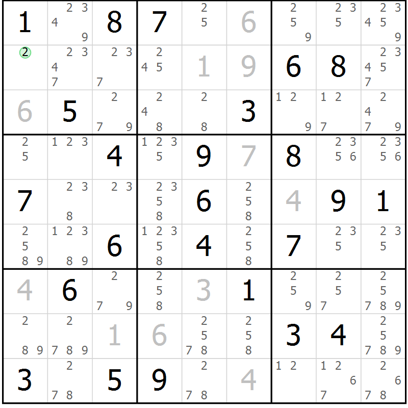 Position des candidats pour la solution de la Gr 74 page 77 du magazine de sudoku Suprême n° 034