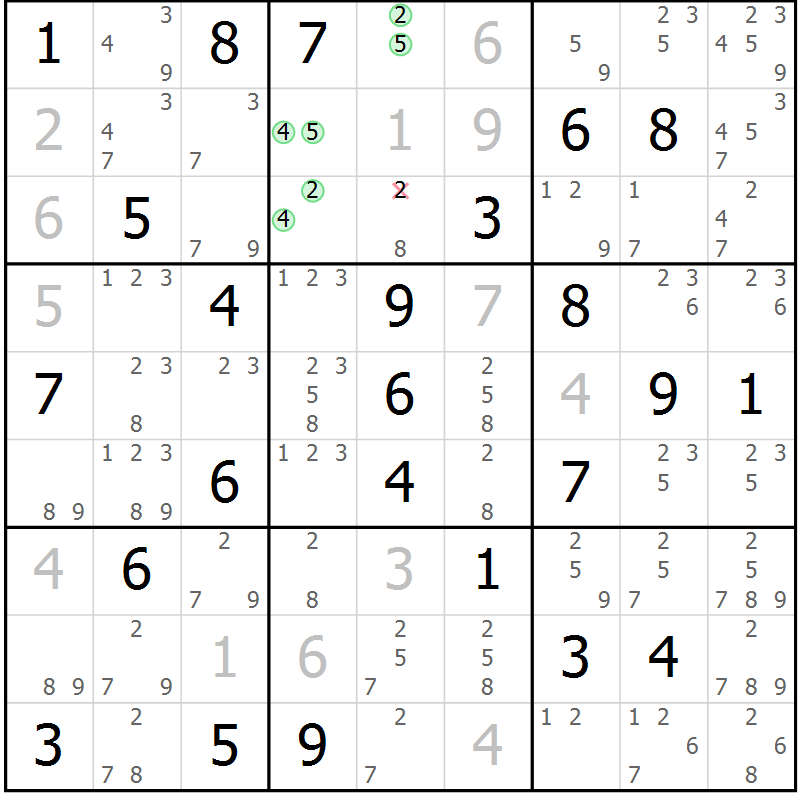 Position des candidats pour la solution de la Gr 74 page 77 du magazine de sudoku Suprême n° 034