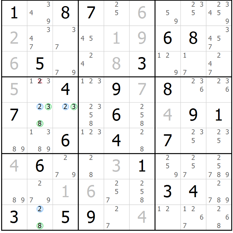 Position des candidats pour la solution de la Gr 74 page 77 du magazine de sudoku Suprême n° 034