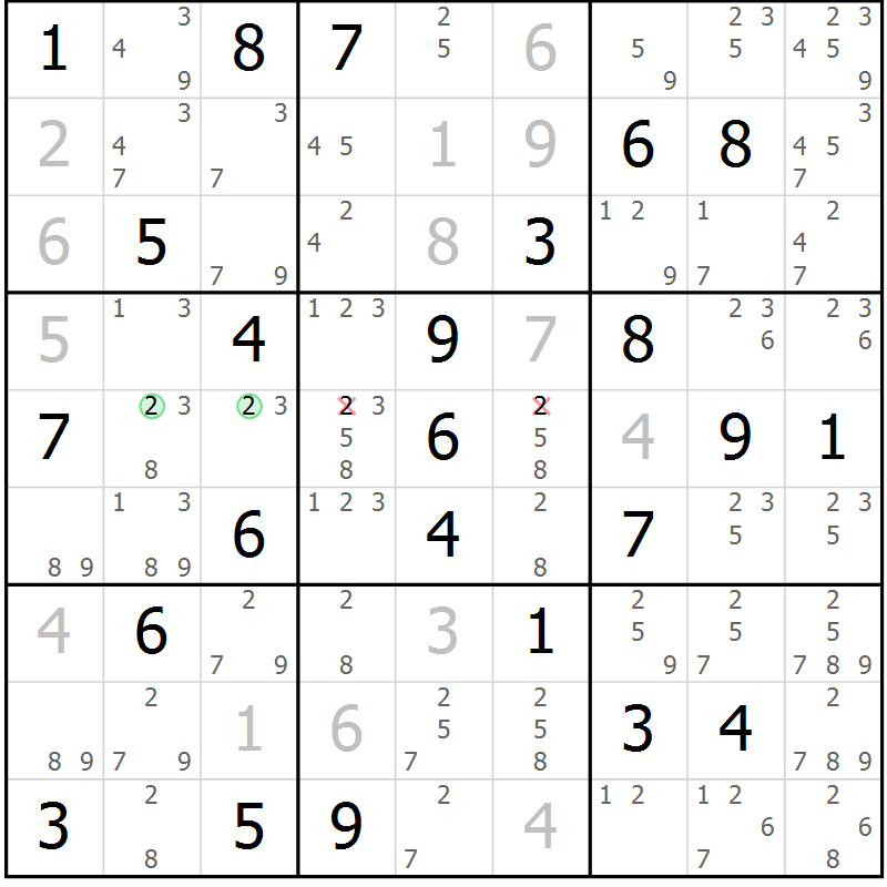 Position des candidats pour la solution de la Gr 74 page 77 du magazine de sudoku Suprême n° 034