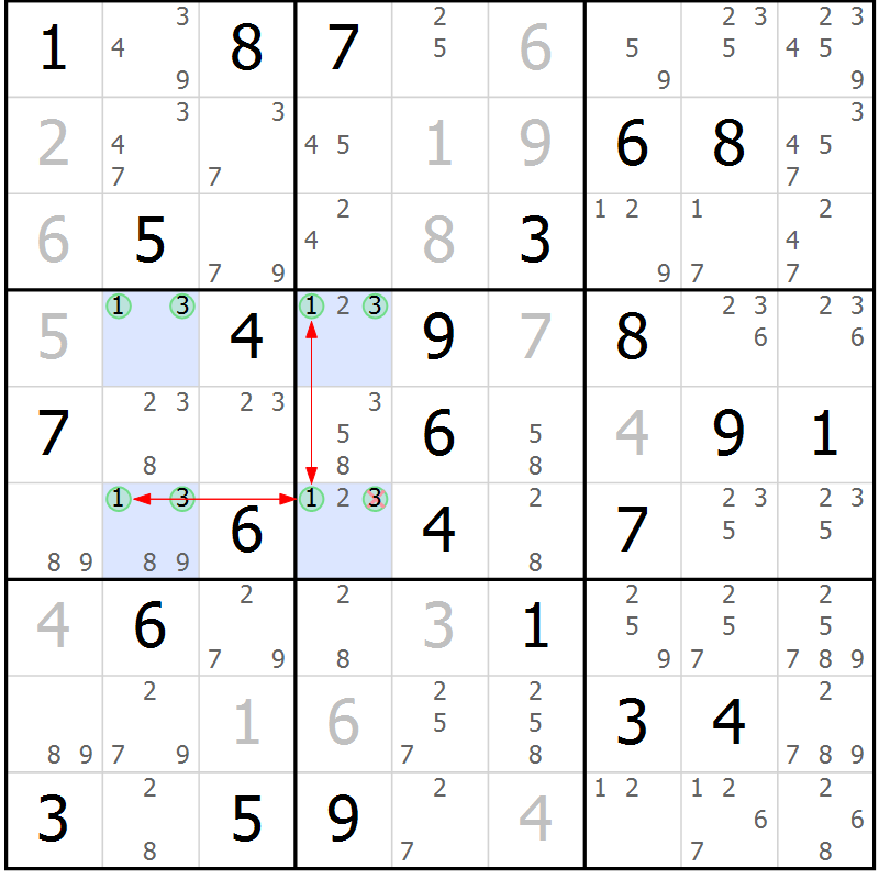 Position des candidats pour la solution de la Gr 74 page 77 du magazine de sudoku Suprême n° 034
