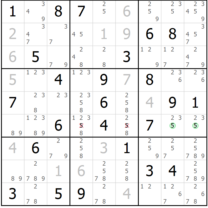 Position des candidats pour la solution de la Gr 74 page 77 du magazine de sudoku Suprême n° 034