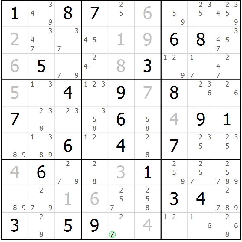 Position des candidats pour la solution de la Gr 74 page 77 du magazine de sudoku Suprême n° 034