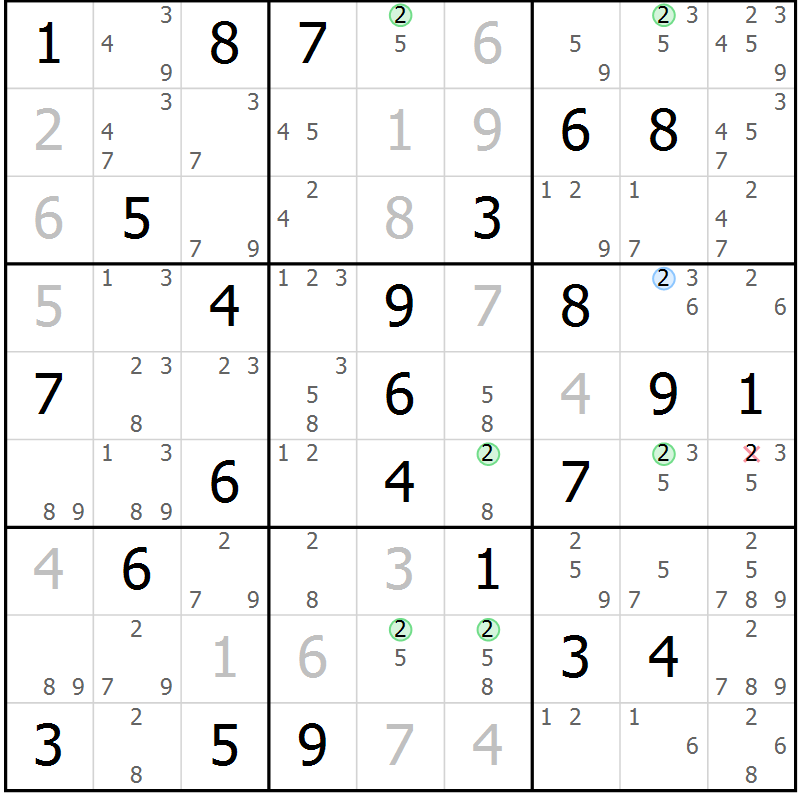 Position des candidats pour la solution de la Gr 74 page 77 du magazine de sudoku Suprême n° 034
