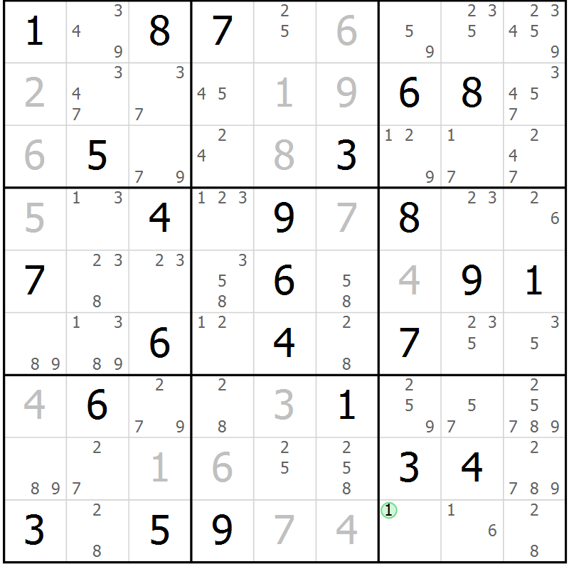 Position des candidats pour la solution de la Gr 74 page 77 du magazine de sudoku Suprême n° 034