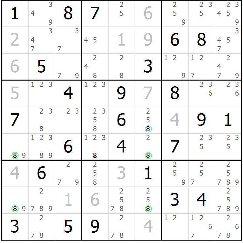 Position des candidats pour la solution de la Gr 74 page 77 du magazine de sudoku Suprême n° 034