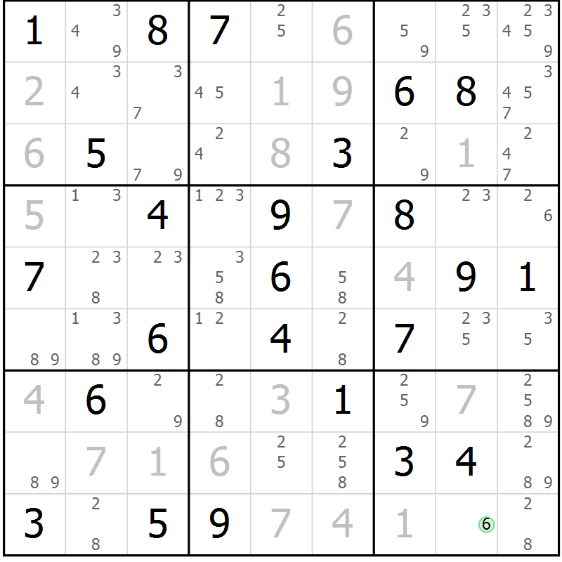 Position des candidats pour la solution de la Gr 74 page 77 du magazine de sudoku Suprême n° 034