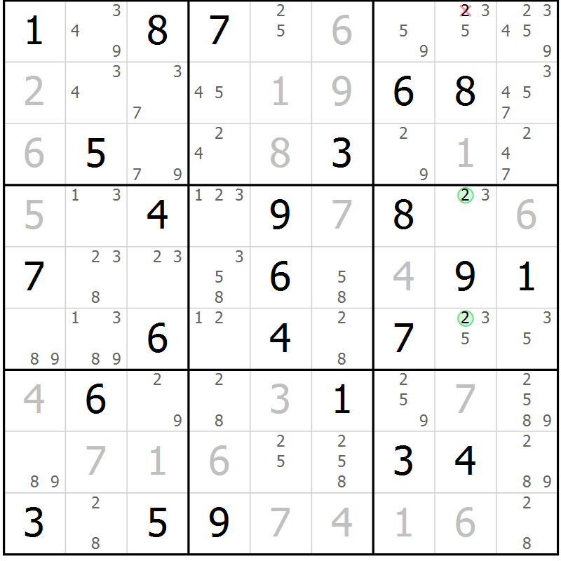 Position des candidats pour la solution de la Gr 74 page 77 du magazine de sudoku Suprême n° 034