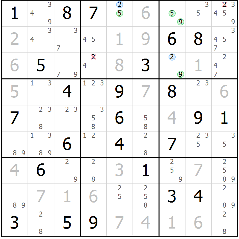 Position des candidats pour la solution de la Gr 74 page 77 du magazine de sudoku Suprême n° 034