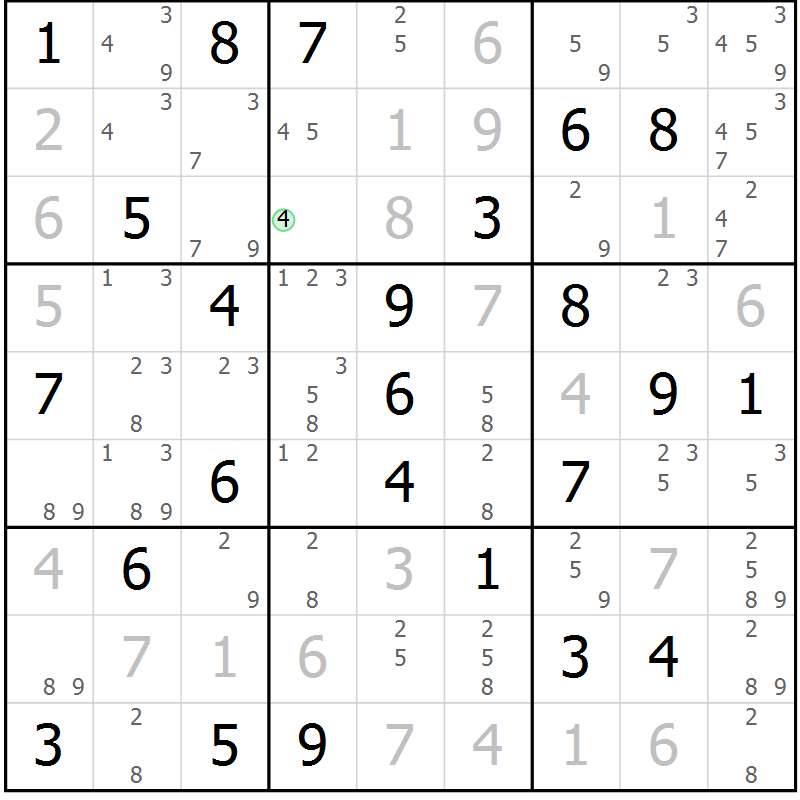 Position des candidats pour la solution de la Gr 74 page 77 du magazine de sudoku Suprême n° 034