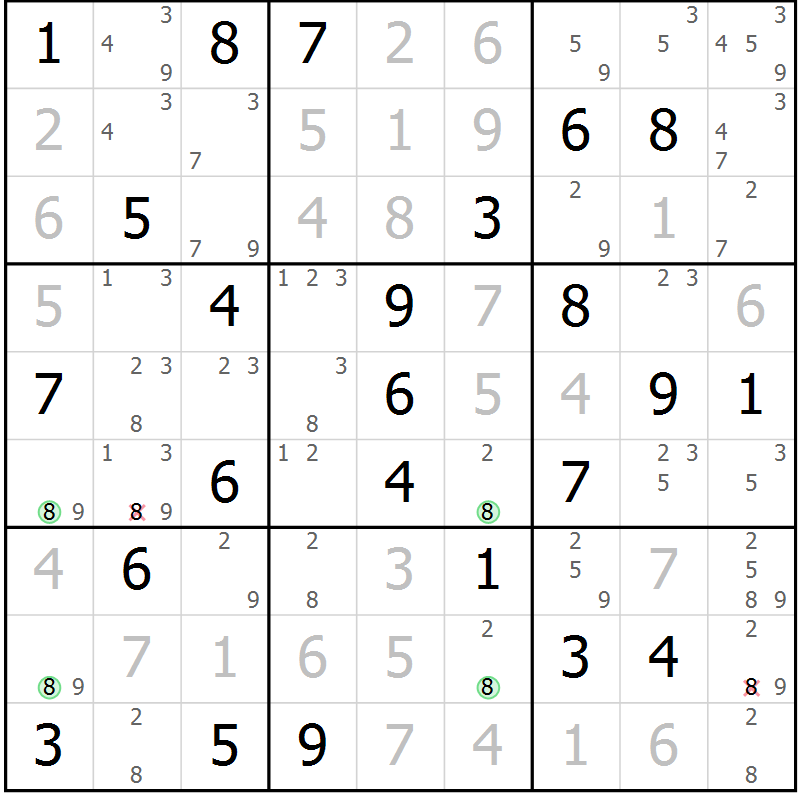 Position des candidats pour la solution de la Gr 74 page 77 du magazine de sudoku Suprême n° 034