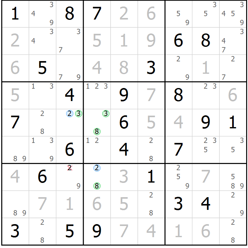 Position des candidats pour la solution de la Gr 74 page 77 du magazine de sudoku Suprême n° 034