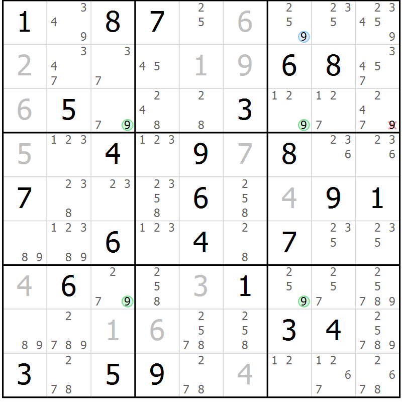 Position des candidats pour la solution de la Gr 74 page 77 du magazine de sudoku Suprême n° 034