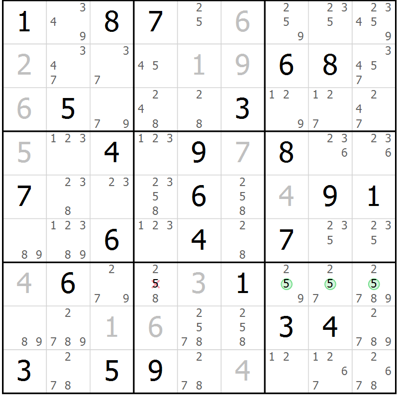 Position des candidats pour la solution de la Gr 74 page 77 du magazine de sudoku Suprême n° 034