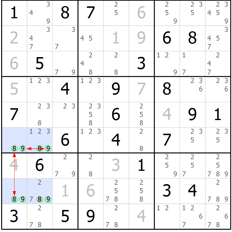 Position des candidats pour la solution de la Gr 74 page 77 du magazine de sudoku Suprême n° 034