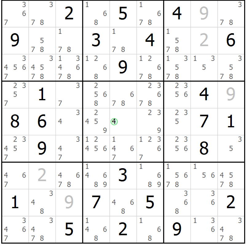 Position des candidats pour la solution de la Gr 75 page 78 du magazine de sudoku Suprême n° 034