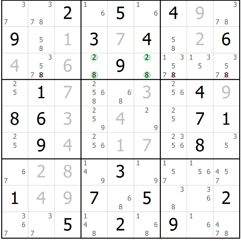 Position des candidats pour la solution de la Gr 75 page 78 du magazine de sudoku Suprême n° 034