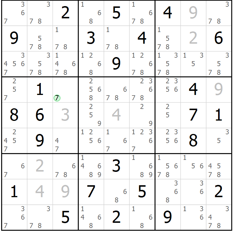 Position des candidats pour la solution de la Gr 75 page 78 du magazine de sudoku Suprême n° 034