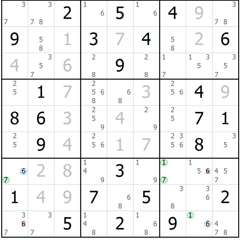 Position des candidats pour la solution de la Gr 75 page 78 du magazine de sudoku Suprême n° 034